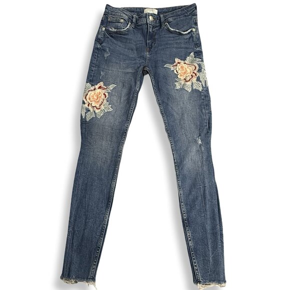 Zara Woman Jeans Womens 4 Skinny Ankle Boho Floral Embroidered Stretch 26x26 - Picture 1 of 12